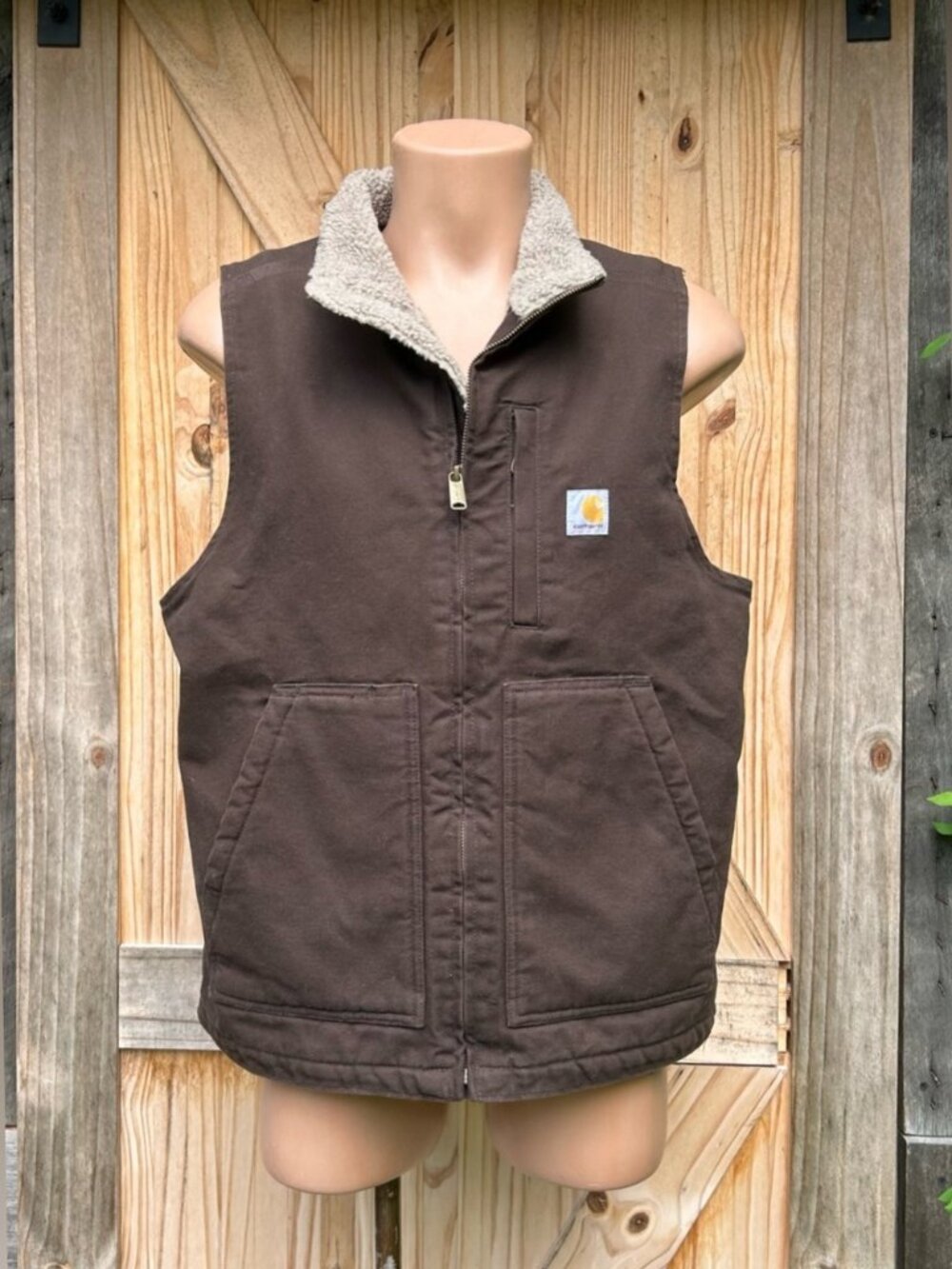 Carhartt Brown Duck Cotton Loose Fit Sherpa Lined Vest~M~